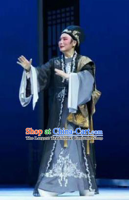 Chinese Yue Opera Xiaosheng Apparels Xiang Luo Ji Costumes and Hat Shaoxing Opera Young Male Garment Scholar Zhang Black Clothing