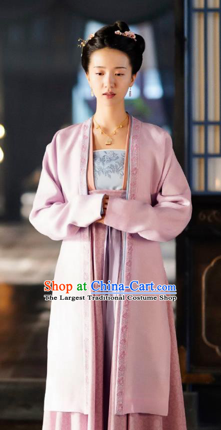 Chinese Ancient Imperial Consort Miao Hanfu Dress and Headpieces Drama Serenade of Peaceful Joy Garment Song Dynasty Female Historical Costumes