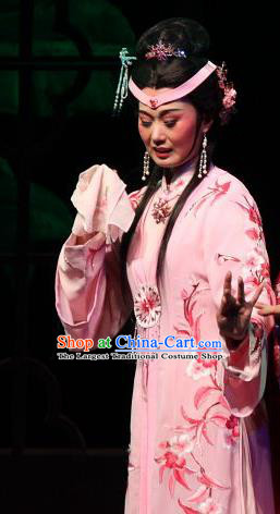 Chinese Shaoxing Opera Young Female Feng Jie Apparels Costumes and Headdress Yue Opera Noble Consort Pink Dress Garment