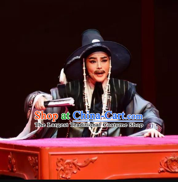 Chinese Yue Opera Official Black Costumes and Headwear Shaoxing Opera Chunh Yang Male Bian Xuedao Korean Garment Apparels