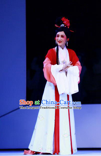 Chinese Shaoxing Opera Young Lady Apparels and Headpieces Liu Yong Yue Opera Actress Dress Garment Hua Tan Costumes