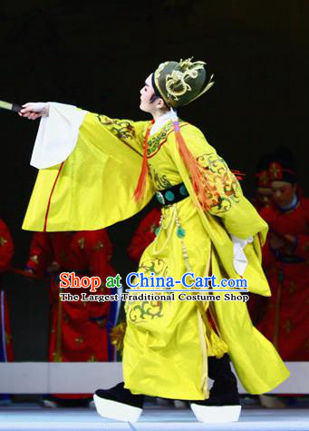 Liu Yong Chinese Yue Opera Xiao Sheng Emperor Garment and Headwear Shaoxing Opera Young Male Apparels Costumes Embroidered Robe