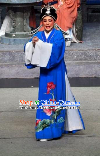 Chinese Yue Opera Scholar Costumes and Hat Xun An Zhan Fu Shaoxing Opera Xiaosheng Garment Apparels Young Male Xu Qing Blue Robe
