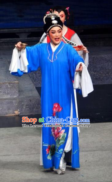 Chinese Yue Opera Scholar Costumes and Hat Xun An Zhan Fu Shaoxing Opera Xiaosheng Garment Apparels Young Male Xu Qing Blue Robe