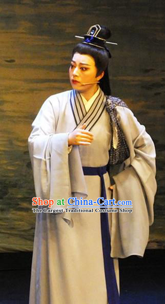 Chinese Yue Opera Poor Scholar Liu Yi Apparels Costumes and Headwear The Princess Messenger Farewell at Lakeside Shaoxing Opera Xiaosheng Garment