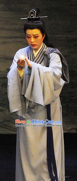 Chinese Yue Opera Poor Scholar Liu Yi Apparels Costumes and Headwear The Princess Messenger Farewell at Lakeside Shaoxing Opera Xiaosheng Garment