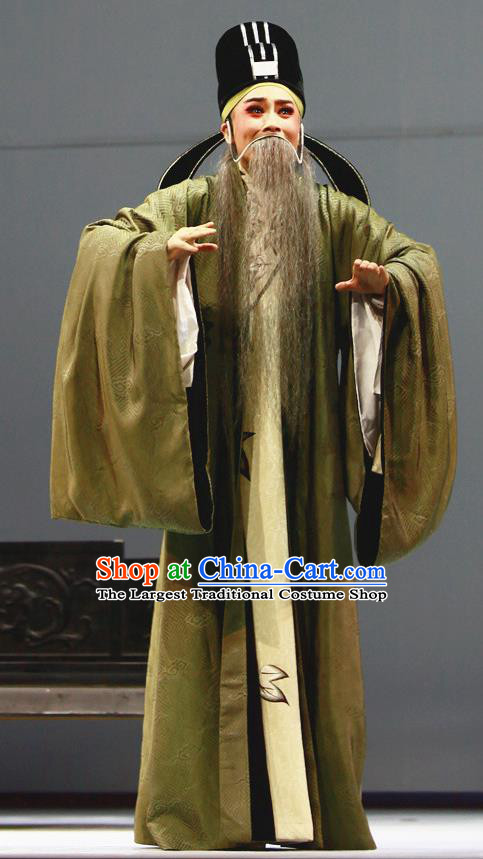 Liu Yong Chinese Yue Opera Elderly Man Garment and Headwear Shaoxing Opera Lao Sheng Costumes Apparels Old Man Official Clothing