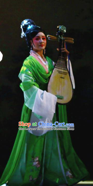 Chinese Shaoxing Opera Courtesan Young Female Green Dress and Headdress Yue Opera Liu Yong Hua Tan Actress Garment Apparels Costumes