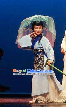 Chinese Shaoxing Opera Village Girl Costumes and Hat Yue Opera Dao Guan Qin Yuan Hua Tan Dress Actress Garment Apparels