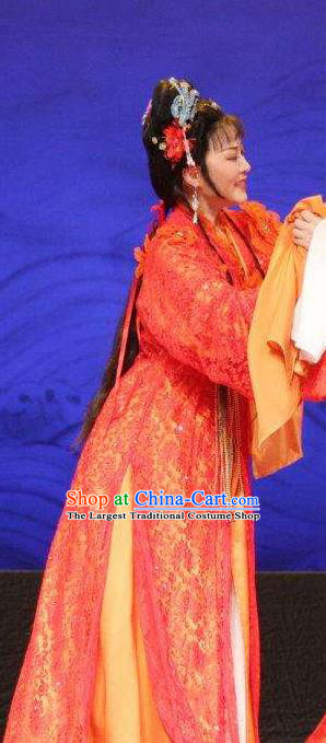 Chinese Shaoxing Opera Hua Tan Bride Wang Lanying Dress Costumes and Headpieces He Wenxiu Yue Opera Actress Wedding Garment Apparels