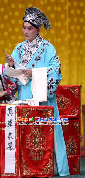 Tao Hua Cun Chinese Peking Opera Young Male Garment Costumes and Headwear Beijing Opera Xiaosheng Apparels Scholar Bian Ji Clothing