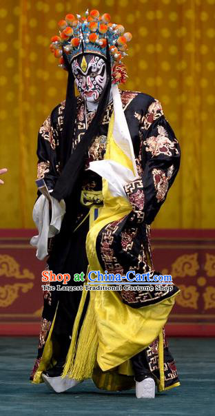 Tao Hua Cun Chinese Peking Opera Bully Garment Costumes and Headwear Beijing Opera Martial Male Zhou Tong Apparels Clothing
