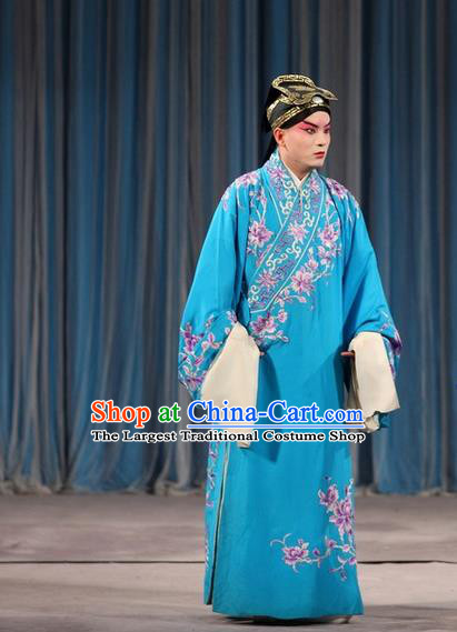 Tao Hua Cun Chinese Peking Opera Niche Garment Costumes and Headwear Beijing Opera Scholar Bian Ji Apparels Young Male Clothing