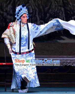 Di Qing Chinese Peking Opera General Garment Costumes and Headwear Beijing Opera Military Officer Apparels Young Male Takefu Clothing