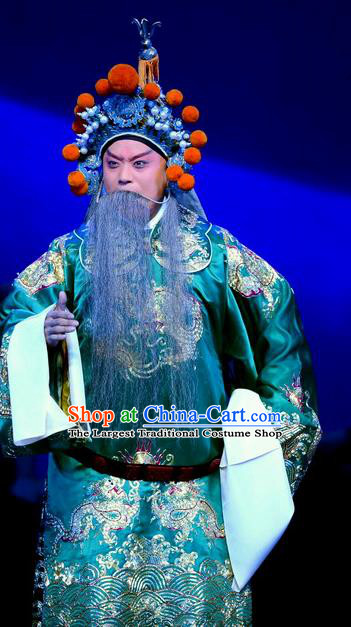 Di Qing Chinese Peking Opera General Yang Zongbao Garment Costumes and Headwear Beijing Opera Military Officer Apparels Elderly Male Clothing