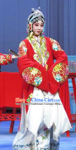 Chinese Ping Opera Bride Apparels Costumes and Headdress Traditional Pingju Opera Tao Li Mei Hua Tan Yuan Yuli Red Dress Garment