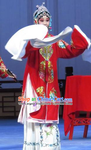 Chinese Ping Opera Bride Apparels Costumes and Headdress Traditional Pingju Opera Tao Li Mei Hua Tan Yuan Yuli Red Dress Garment
