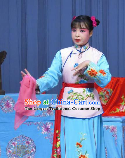 Chinese Ping Opera Servant Girl Apparels Costumes and Headdress Traditional Pingju Opera Tao Li Mei Maidservant Dress Garment