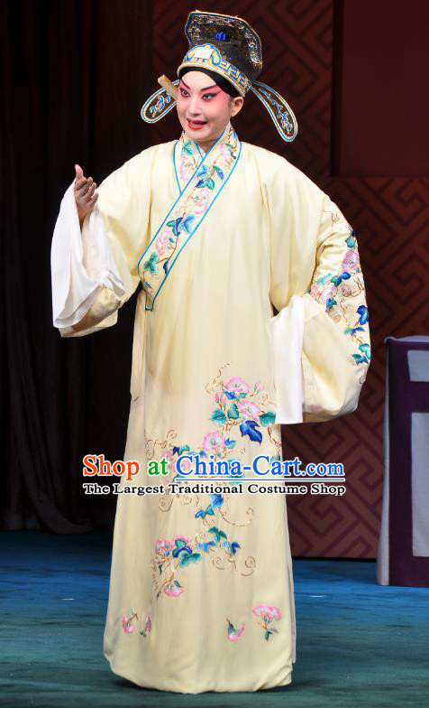Xie Yaohuan Chinese Peking Opera Xiaosheng Garment Costumes and Headwear Beijing Opera Scholar Apparels Young Man Yellow Robe Clothing