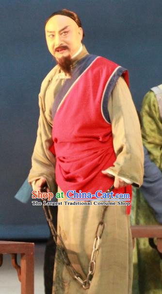 Jin Lv Qu Chinese Peking Opera Elderly Male Garment Costumes and Headwear Beijing Opera Scholar Apparels Qing Dynasty Prisoner Wu Zhaoqian Clothing