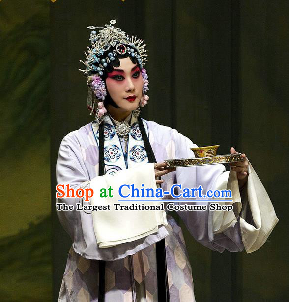 Chinese Beijing Opera Young Female Apparels Costumes and Headdress Han Yuniang Traditional Peking Opera Diva Dress Taoist Nun Garment