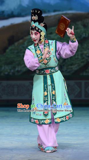 Chinese Beijing Opera Young Female Apparels Costumes and Headdress San Da Tao Sanchun Traditional Peking Opera Martial Woman Dress Garment