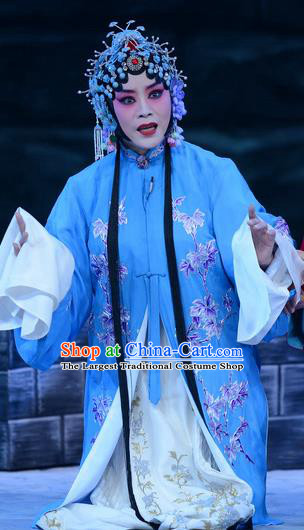 Chinese Beijing Opera Young Lady Apparels Costumes and Headdress On A Wall and Horse Traditional Peking Opera Hua Tan Actress Li Qianjun Dress Garment