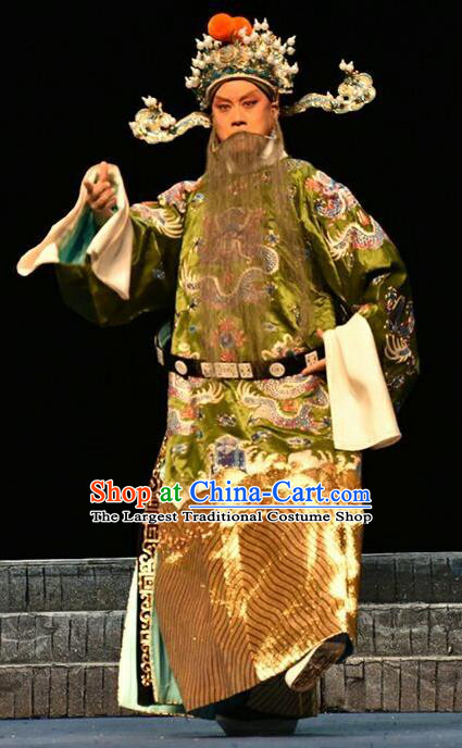 Qing Tian Dao Chinese Peking Opera Garment Costumes and Headwear Beijing Opera Laosheng Apparels Loyal Official Clothing
