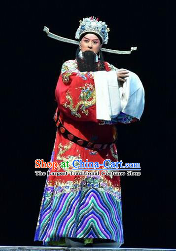 Qing Tian Dao Chinese Peking Opera Loyal Official Garment Costumes and Headwear Beijing Opera Laosheng Apparels Elderly Male Hai Rui Clothing