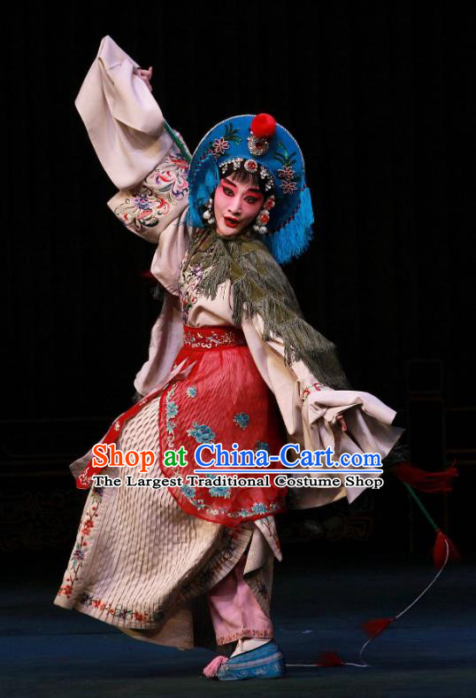 Chinese Beijing Opera Hua Tan Apparels Lian Jinfeng Costumes and Headdress Traditional Peking Opera Young Female Dress Fisher Maiden Garment