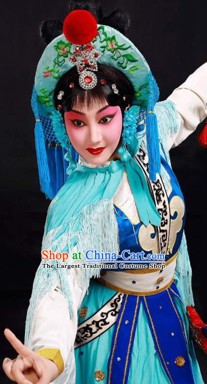 Chinese Beijing Opera Diva Apparels Lian Jinfeng Costumes and Headdress Traditional Peking Opera Fisher Maiden Dress Country Woman Garment