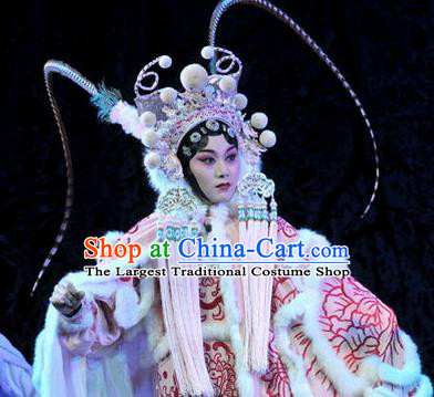 Chinese Beijing Opera Tao Ma Tan Apparels Yue Zhao Sai Bei Costumes and Headdress Traditional Peking Opera Female General Dress Garment