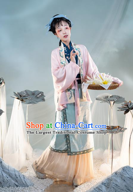 Chinese Ancient Country Women Hanfu Dress Traditional Garment Song Dynasty Civilian Lady Apparels Historical Costumes Complete Set