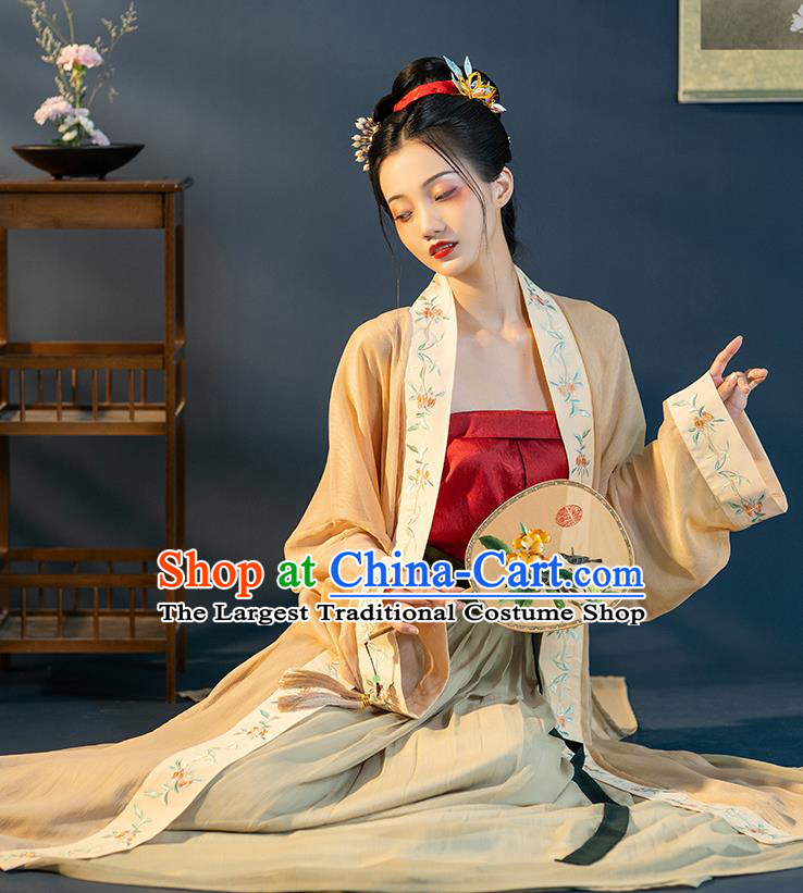 Chinese Ancient Young Female Hanfu Dress Traditional Garment Apparels Song Dynasty Historical Costumes Complete Set