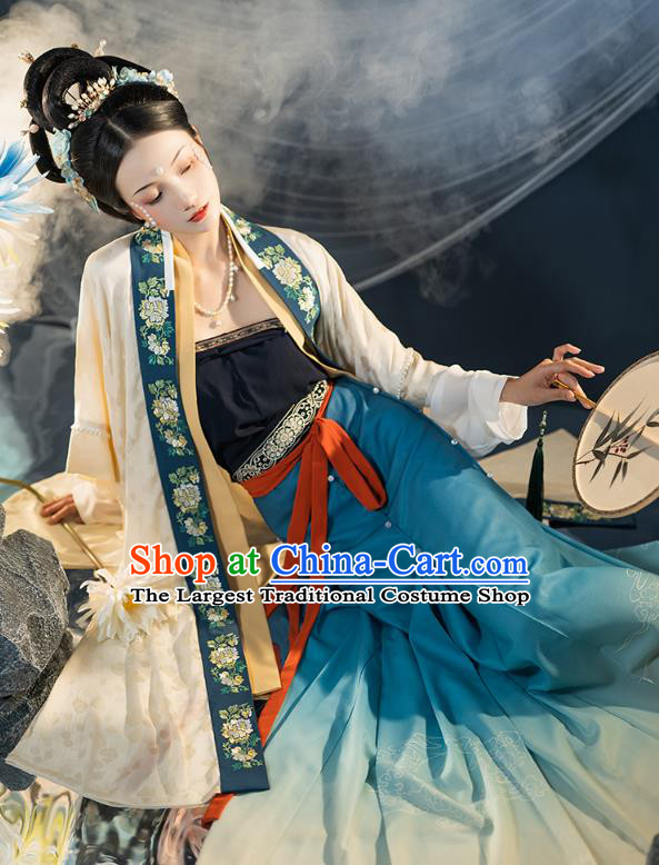 Chinese Traditional Song Dynasty Civilian Lady Apparels Historical Costumes Ancient Women Hanfu Dress Garment Complete Set