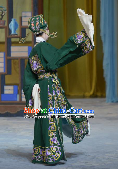 Su Xiaomei Chinese Peking Opera Niche Garment Costumes and Headwear Beijing Opera Young Male Apparels Scholar Green Clothing