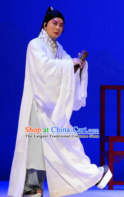 Su Qin Chinese Peking Opera Xiaosheng Political Strategists Garment Costumes and Headwear Beijing Opera Young Male Apparels Scholar White Clothing