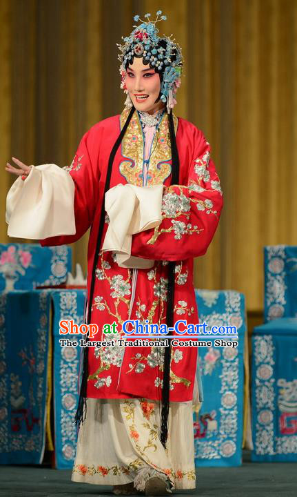 Chinese Beijing Opera Actress Shen Wan E Apparels Shi Wen Hui Costumes and Headpieces Traditional Peking Opera Hua Tan Red Dress Bride Garment