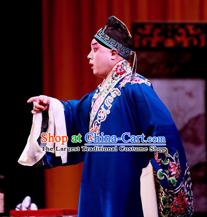 Shi Wen Hui Chinese Peking Opera Gifted Youth Garment Costumes and Headwear Beijing Opera Xiaosheng Apparels Scholar Xie Ying Clothing