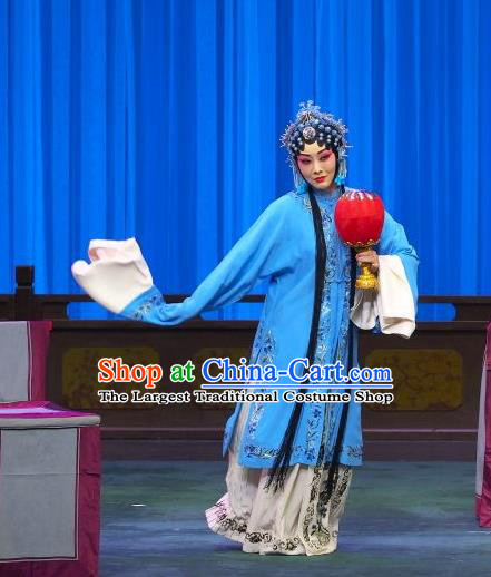 Chinese Beijing Opera Tsing Yi Liu Lanzhi Apparels Costumes and Headpieces Traditional Peking Opera Young Female Blue Dress Distress Maiden Garment