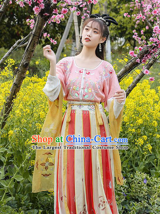 Chinese Traditional Tang Dynasty Young Lady Hanfu Dress Ancient Royal Princess Apparels Goddess Historical Costumes Complete Set