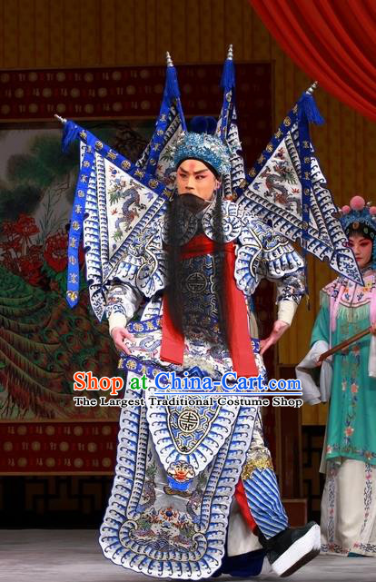 White Gate Tower Chinese Peking Opera General Zhang Liao Garment Costumes and Headwear Beijing Opera Military Officer Kao Apparels Armor Clothing with Flags