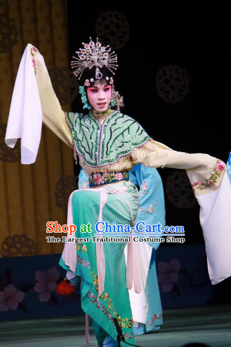 Chinese Beijing Opera Dancer Lady Apparels Lv Zhu Zhui Lou Costumes and Headpieces Traditional Peking Opera Young Female Dress Diva Garment