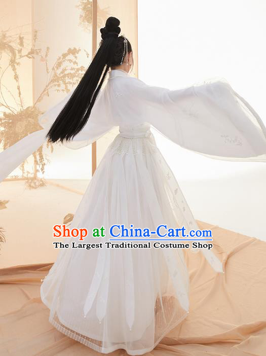 Chinese Ancient Goddess White Hanfu Dress Nobility Lady Garment Traditional Jin Dynasty Royal Princess Historical Costumes for Women