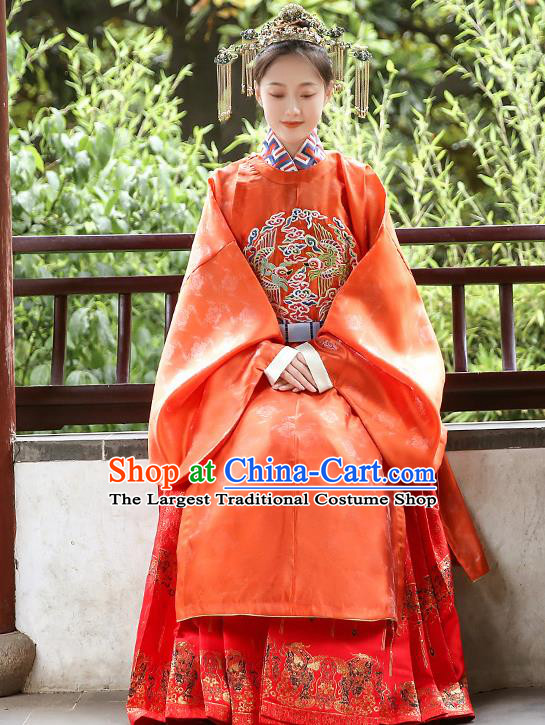 Chinese Traditional Ming Dynasty Wedding Hanfu Dress Ancient Queen Apparels Historical Costumes Round Collar Robe for Women