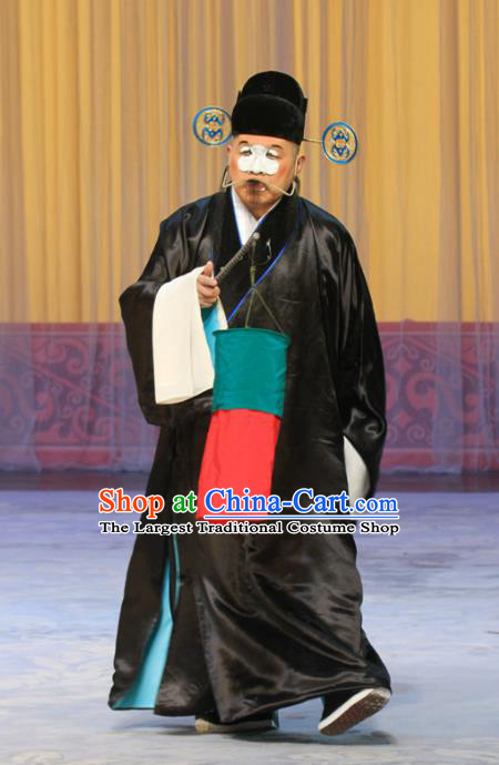 Qing Guan Ce Chinese Peking Opera Chou Garment Costumes and Headwear Beijing Opera Apparels Clown Pan Mei Official Clothing