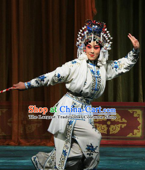 Chinese Beijing Opera Martial Female Apparels Ju Da Gang Costumes and Headdress Traditional Peking Opera Swordsplay Woman Dress Garment
