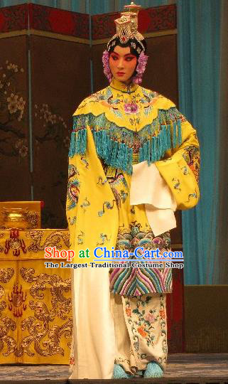 Chinese Beijing Opera Queen Lv Apparels Fish and Algae Palace Costumes and Headdress Traditional Peking Opera Hua Tan Dress Emperor Garment