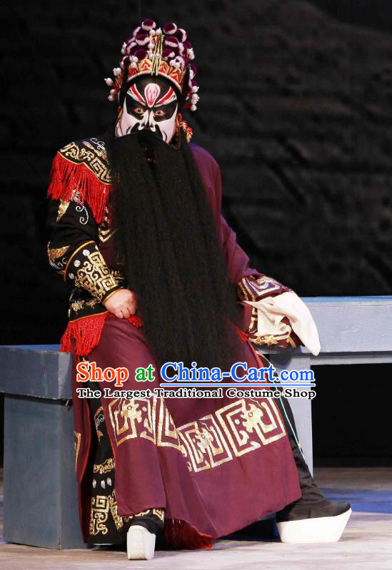 Feng Yu Xing Huang Qi Chinese Peking Opera Wusheng Song Jiang Garment Costumes and Headwear Beijing Opera Painted Face Apparels Hero Li Kui Clothing