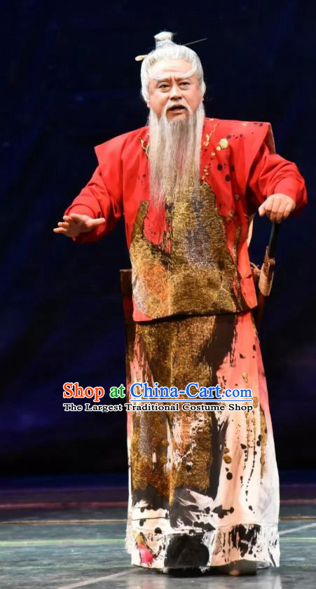 Da Shun Chinese Peking Opera Elderly Male Shun Garment Costumes and Headwear Beijing Opera Emperor Apparels Monarch Clothing